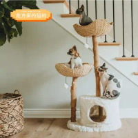 Solid Wood Cat Climbing Frame, Cat Bed, Cat Tree, Jumping Platform, Family Shelf, 3-Layer