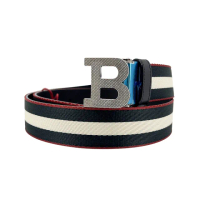 【BALLY】B buckle 帆布牛皮雙面用皮帶(583206-黑)