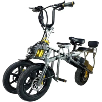 Electric Tricycle with 3 Wheel, Electric Bike, Folding Bicycle, Two Front Wheels, 48V, 15.6Ah, 500W, 45km