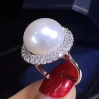 Gorgeous HUGE AAAA ++++ 11-12MM ROUND AKOYA WHITE Pearl Ring S925 Sterling Silver Seawater Nanyang
