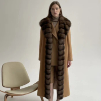 Real Fox Fur Jackets Winter Coat For Women Wool Blends Coat Cashmere Wool Coat Women