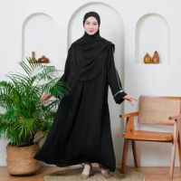 Abaya Turkey Terbaru Basic Crinkle Airflow // Abaya Muslim Remaja Terbaru List Tangan Putih // Gamis