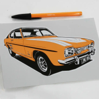 สติกเกอร์ Ford Capri, Mk1, รูปลอกสีเหลืองเข้มสูง