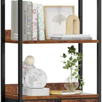 Furologee 59" Tall Bookcase Storage Shelf 4-Tier, Industrial Bookshelf Rack with 3 Fabric Storage Drawers, Office, Kitchen