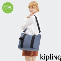 Kipling 簡約霧灰藍大容量手提肩背托特包-MINTA L