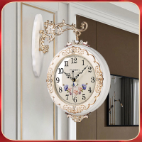 掛鐘 歐式雙面掛鐘 客廳家用時尚靜音時鐘 簡約現代裝飾實木壁鐘 兩面掛表
