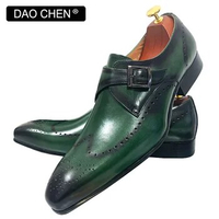 LUXURY BRAND MEN'S LOAFERS MONK STRAP SHOES BLACK GREEN WINGTIP MENS DRESS SHOES OFFICE WEDDING MEN CASUAL LEATHER SHOES