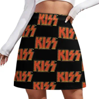 kiss the band burn text style logo/vintage Mini Skirt new in clothes fairy core Miniskirt