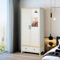 Wardrobe Closet for Bedroom, 2 Doors Storage Cabinet with Drawer, Mirror, Shelves, Hanging, Tall Wood Standing Clothes Organizer