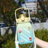 OEM SK-C468 Botol Minum Anak Gemoy Kotak 1500ML Warna Gradasi Bottle Tumblr Sedotan dan Tali Panjang