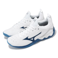 【MIZUNO 美津濃】排球鞋 Wave Luminous 2 男鞋 白 藍 襪套式 緩衝 抓地 室內運動 美津濃(V1GA2120-86)