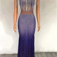 Blue Tassel Beading Sleeveless Big Stone Sexy Evening Dresses 2020 Dubai Design Luxury Evening Gowns