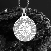 Stainless Steel Sun Astrology Rune Pendant Necklace for Men and Women Retro Ethnic Style Lucky Amulet Trendy Jewelry