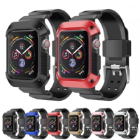 Sport Strap+Case for Apple Watch Band 6 5 4 SE 44mm 40mm TPU Protective Shell+Band Bracelet for Apple Watch Series 4 5 6 Belt