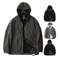 Warm Cozy Polar Fleece Jacket Stylish Men's Hooded Zipper Jacket Warm Plush Mid-length Coat with Pockets Ideal for Fall Winter