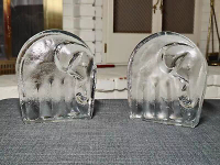 Vintage MCM Blenko Glass Elephant Bookends From The 60s - Very Heavy!