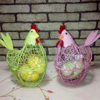 Egg Basket Iron Wire Chicken Shaped Egg Holder Easter Eggs Storage Basket for Kitchen Home Decorations