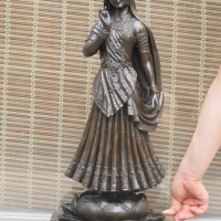 huij 008566 24"Signed wumageqi Swami pure bronze Statue lotus base Krishna India Buddha