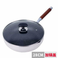 【28cm有蓋麥飯石煎炒鍋-底22-口28-高8cm-1套/組】無煙鍋小炒平底鍋(電火通用)-7201003