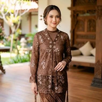Atasan Kebaya Outer Brokat Modern Wanita Tunik Outer Brokat pesta wisuda Casual XL Mahogany