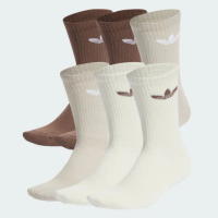 【adidas 愛迪達】襪子 中筒襪 運動襪 3雙組 三葉草 TRE CRW SCK 6PP 米咖啡 IT7570
