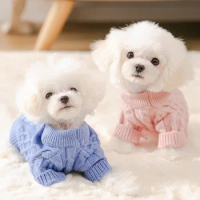 Autumn Puppy Dog Fried Dough Twist Texture Knitting Pullover Sweater Small and Medium-sized Dog Bipod Cat Clothes