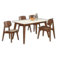 【BODEN】溫克4.7尺胡桃色石面餐桌椅組合(一桌四椅-曲木餐椅)