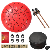 8 inch Hand Pan Drum 11 Tone Steel Tongue Drum Percussion Musical Instrument with Drum Mallets Music Book Carrying Bag