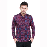 Hamlin Dwan Kemeja Batik Pria Tribe Atasan Formal Longsleeve Shirt Material Cotton ORIGINAL-  Purple