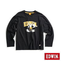EDWIN 男款 橘標 假面摔角手E君印花長袖T恤(黑色)