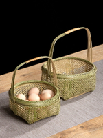 手工竹編小提籃 水果籃雞蛋筐 手提籃 圓形菜籃子 家用竹工藝制品