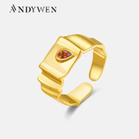ANDYWEN 925 Sterling Silver Gold Regular Ring Luxury Resizaible Ring Adjustable Irregular Geometric Fine Jewelry Gift