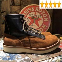 Men Retro Handmade Motorcycle 100% Genuine Leather Ankle Boots Luxury Lace Up Platform Work Safety High Top Shoes Booties