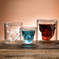 Coffee Mug Double-Layered Transparent Crystal Skull Head Glass Cup For Household Whiskey Wine Vodka 