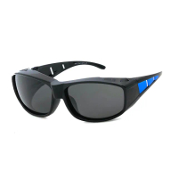 【SUNS】台灣製偏光太陽眼鏡 藍框經典灰鏡片 墨鏡 抗UV400/可套鏡(防眩光/遮陽/眼鏡族首選)
