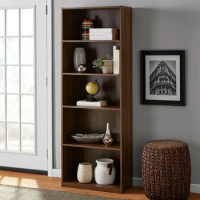 5-Shelf Bookcase with Adjustable Shelves, Canyon Walnut Open Storage Book Shelves for Living Room Bedroom