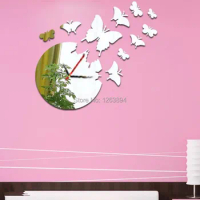 3D acrylic round mirror and butterfly wall decorative mirror sticker , DIY mirrror wall decal for living bedroom deco