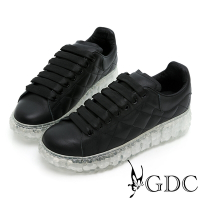 GDC-爆款酷炫真皮菱格超軟舒適綁帶果凍底休閒鞋-黑色