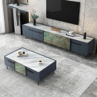 Light Luxury Tv Cabinet Console Coffee Table Combination Modern Villa Living Room Set Green Slate Locker New Chinese Furniture