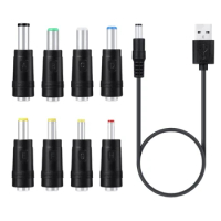 8 in 1 5V USB to for DC 5.5x2.1mm 3.5mm 4.0mm 4.8mm 6.4mm 5.5x2.5mm 6.3mm Plug Charging Cord for Fan Speaker Router LED