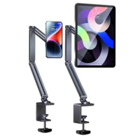 Desk Bed Tablet Stand Adjustable for 4-12.9 Inches Mobile Phones Tablets Aluminum Arm Mount Support for iPad Pro Mini Xiaomi Tab