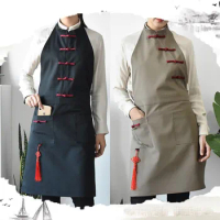 Chinese Style Apron Household Kitchen Cotton Work Clothes Women Fashion Men Waterproof Oil Resistant Buckle Design Apron ZE357