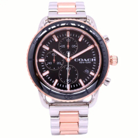 【COACH】COACH 美國頂尖精品簡約時尚三眼計時陶瓷腕錶-黑+玫瑰金-14602597