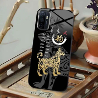 Ốp Lưng Cho OPPO A53 Mặt Lưng Kính Cường Lực 12 Con Giáp Thư Pháp
