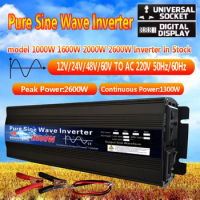 Pure Sine Wave Inverter 12V 24V 48V 220V 1000w 2000w 2600W Power solar Inverter DC12V to AC 220V Converter Voltage LED Display