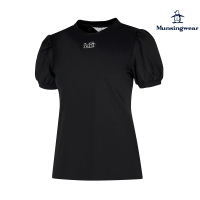 【Munsingwear】企鵝牌 女款黑色素雅棉拼接雪紡繡高機能短袖T恤 MLTL2503