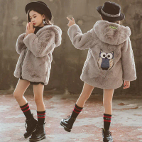 Gray Girl's Cotton Coat Mid-Length 2022 Stylish 9-12 Years Old Hooded Fur Jacket Little Girl's Cloth