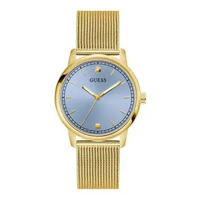 Jam Tangan Pria Guess GW0974G3 Men Blue Dial Gold Stainless Steel Mesh Strap Multicolor