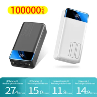 100000MAH power bank large capacity mobile power supply universal 5V fast charging， USB interface, Apple, Android, Huawei phones