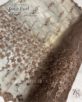Kain Bahan Brokat Tile Bordir Two Tone Mutiara Daisy Pearl Series Warna Coklat Milo Brown | Bahan Ke